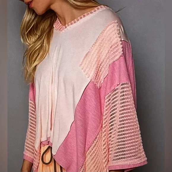 POL Pink and Peach oversized v-neck top - Picture 2 of 4